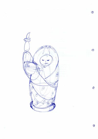 Matryoshka, sketch biros on lined writing paper (printed on the reverse) approx. 20 x 30 cm